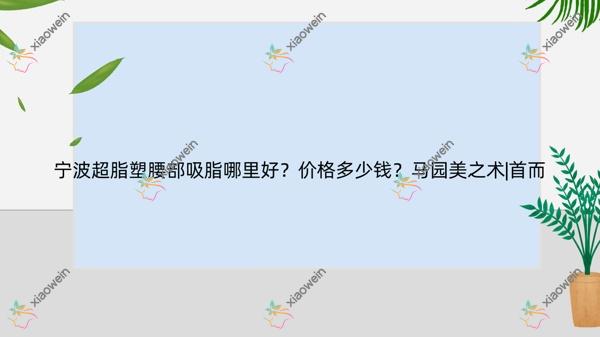 宁波超脂塑腰部吸脂哪里好？价格多少钱？马园美之术|首而